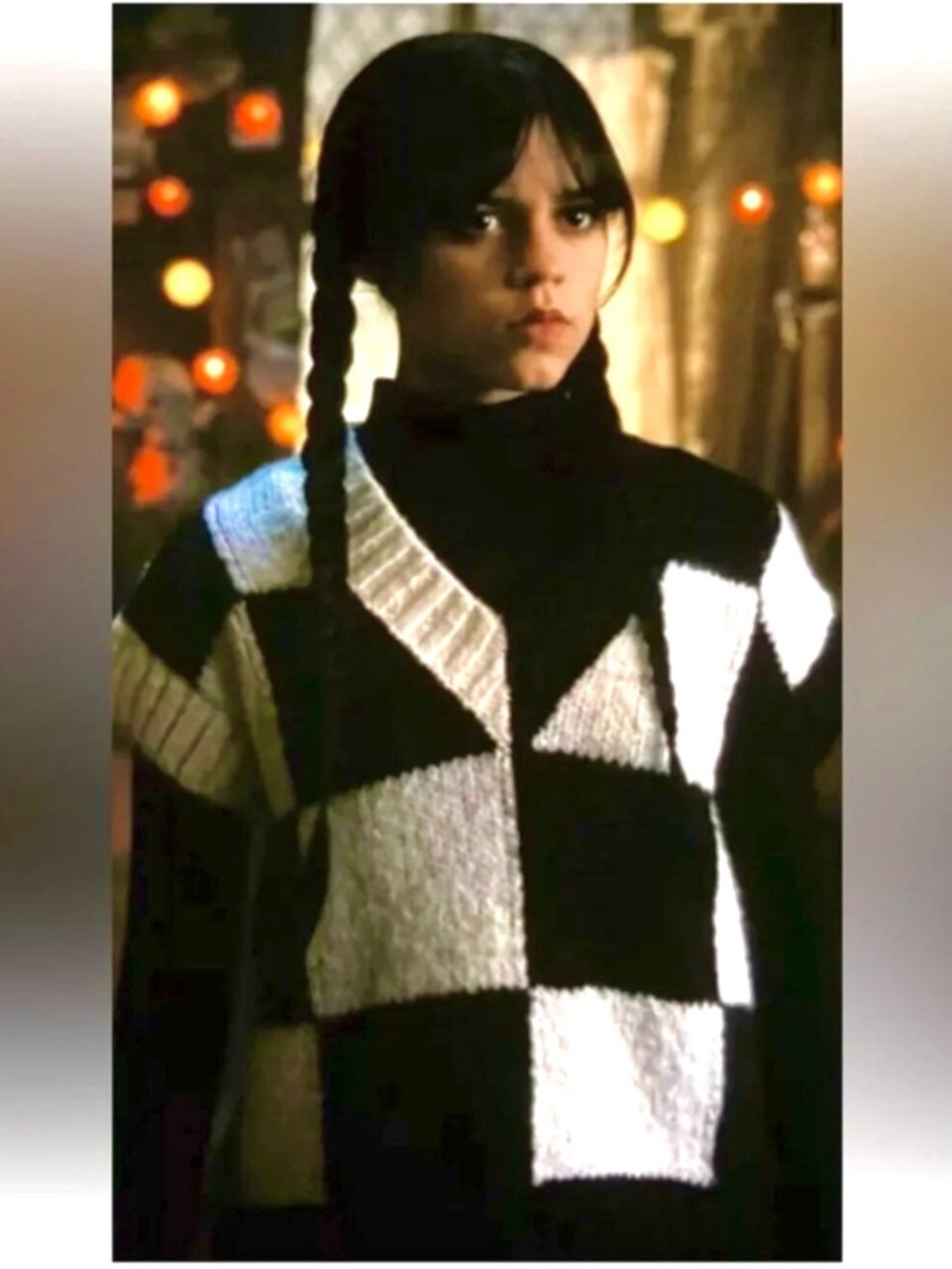 ZARA Black & White Checkered Knit Sweater Vest As Seen on Wedsnesday Addams RARE